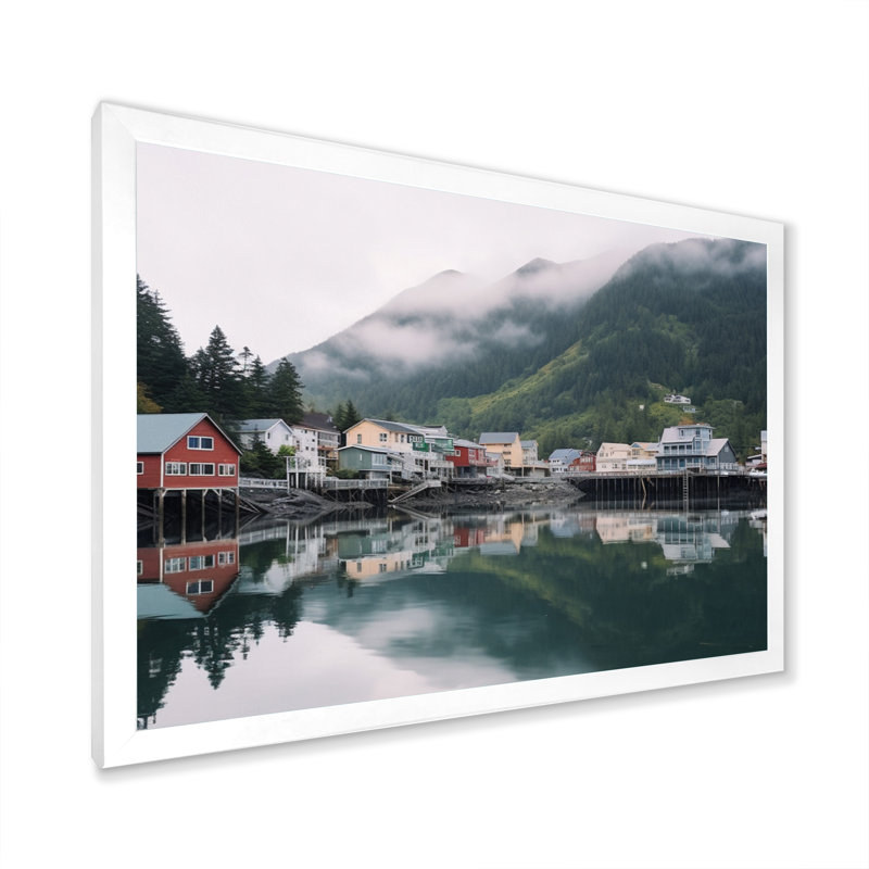 «Alaska Village on the Lake», reproduction sur toile, H 24 po x l 32 po x P 1 po, Cadre photo blanc