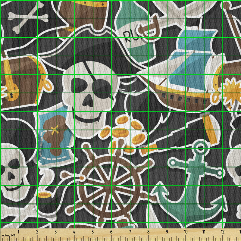 Daxtyn Jolly Roger Bottle Anchor Treasure and Map Multi-Purpose Fabric