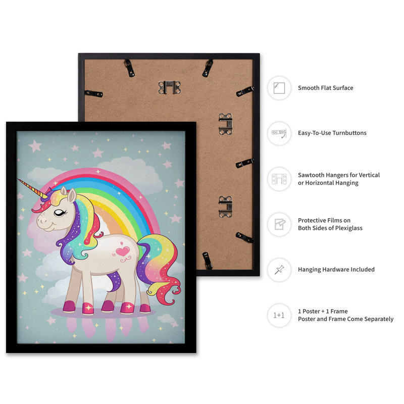 Licorne arc-en-ciel, Black Framed, Poster, 08"H x 10"W