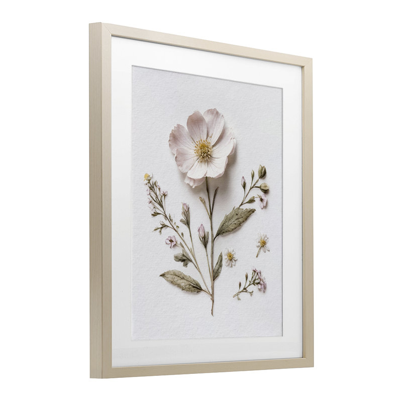 Fleurs pressées sous pression, reproduction encadrée sous verre, design avec lettres et doublure, Cadre de récolte en pin