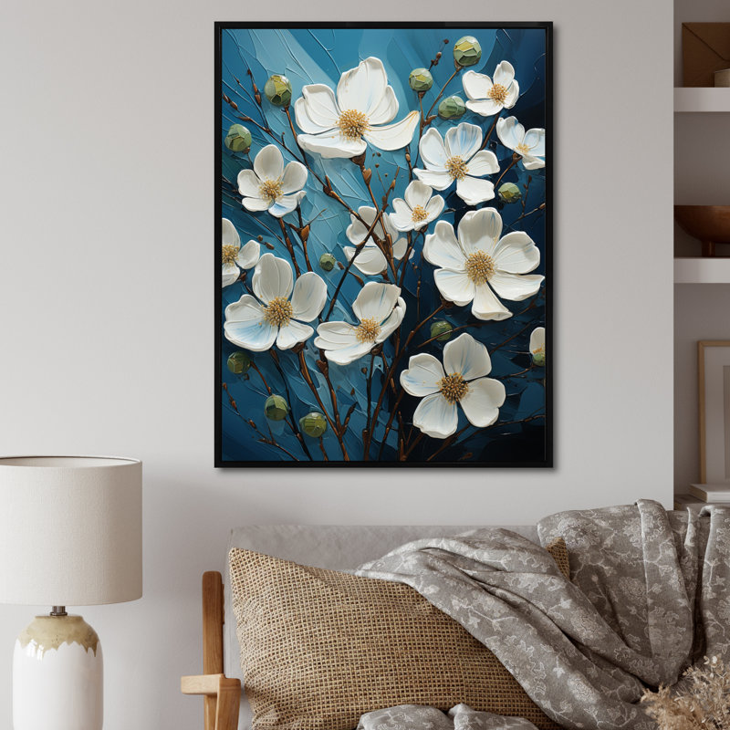 «Youriy White Dogwood Delight I», reproduction d'art sur toile, H 44 po x l 34 po x P 1,5 po, Noir