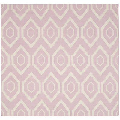 Tapis géométrique en laine / coton tissé à la main et à plat Waukena - rose / ivoire