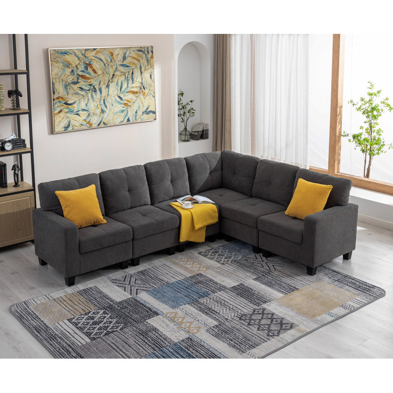 Modular L-shaped Sofa Corner Sectional, Dark Gray