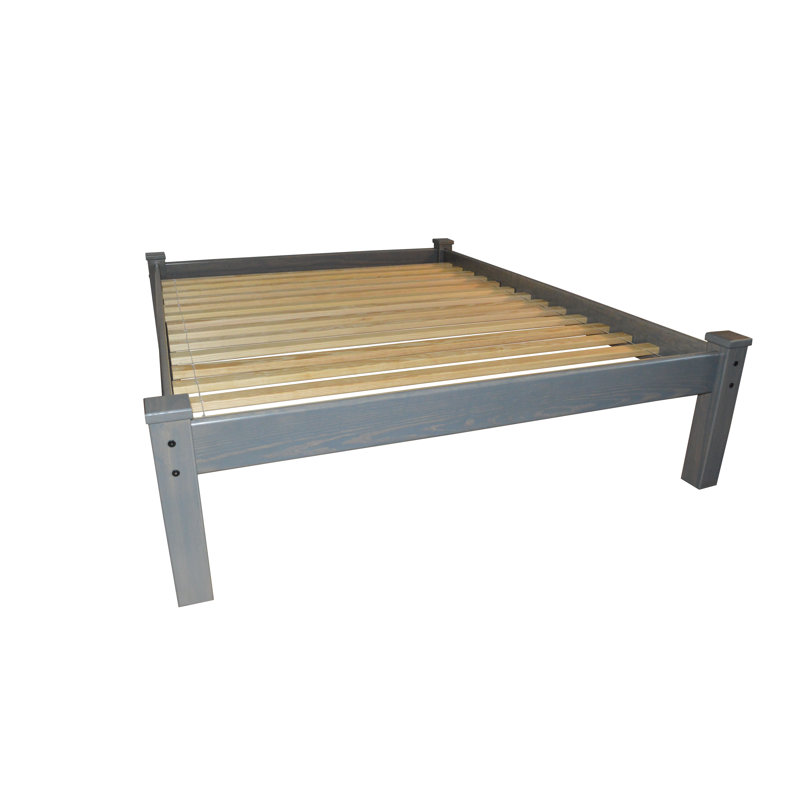 Base de lit en bois massif Anaaya, Gris, Double