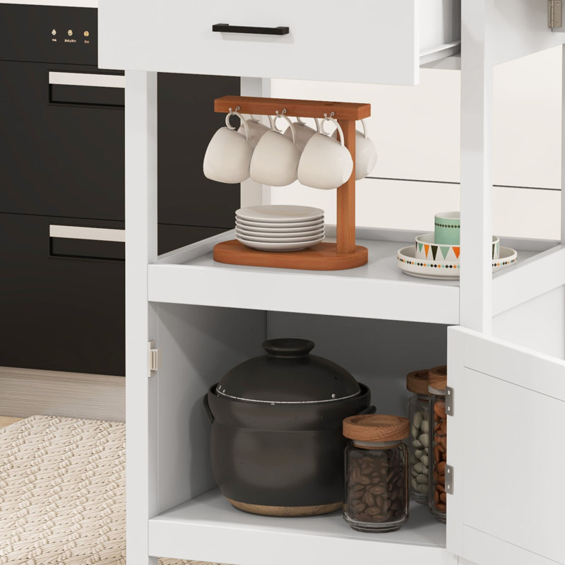 Chariot de cuisine pliable avec tiroir de rangement, armoire et tablette