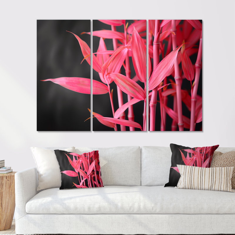 Pink Black Bamboo Garden III - Bamboo Wall Art Set, Sans cadre, H 40 po x l 60 po
