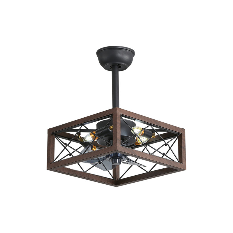 18Inch Caged Ceiling Fan With Lights Remote Control For APP(No Warranty On Bulbs)