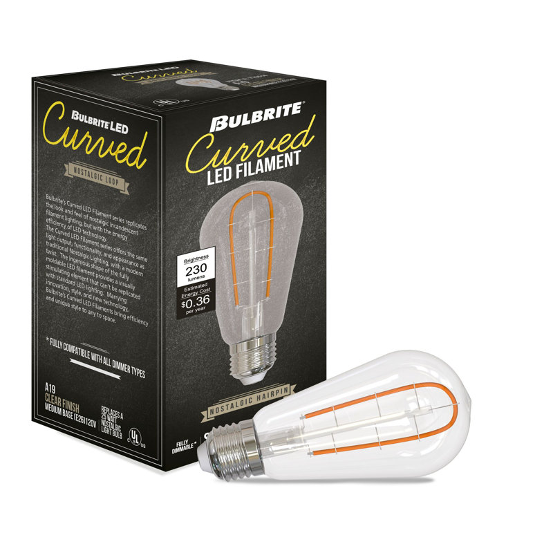 Paquet de 4 ampoules ST18 à intensité variable DEL à culot moyen (E26) à filament incurvé à DEL
