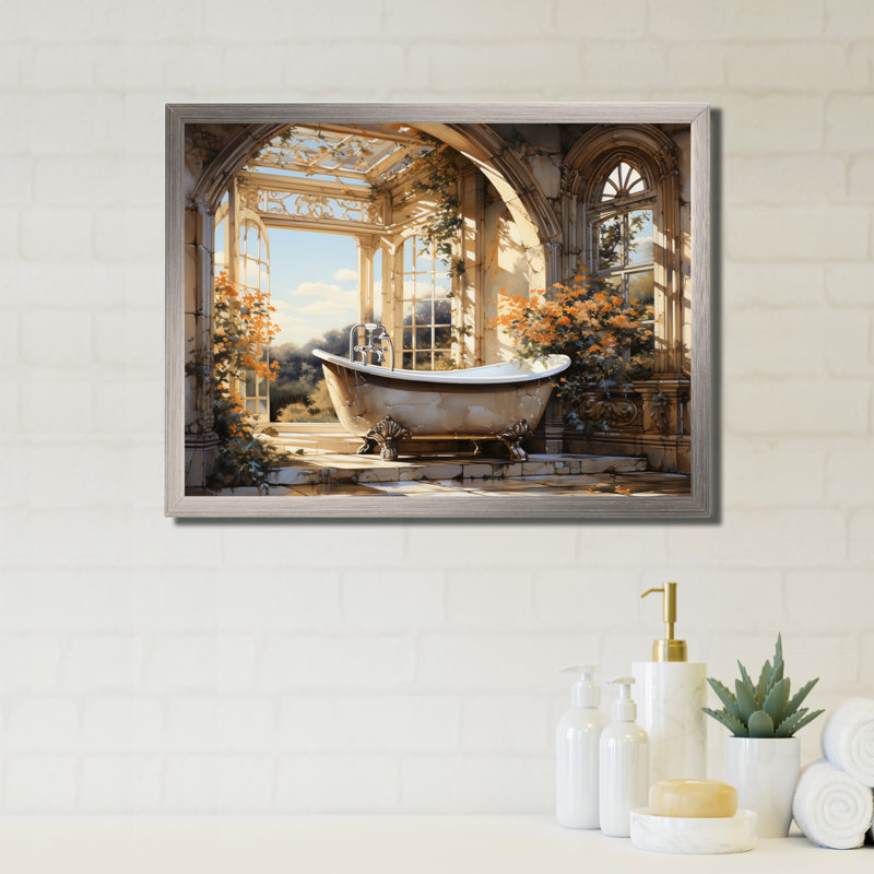 Salle de bain Golden Luxe I - Art mural de salle de bain, H 24 po x l 32 po x P 1 po, Cadre flottant blanc