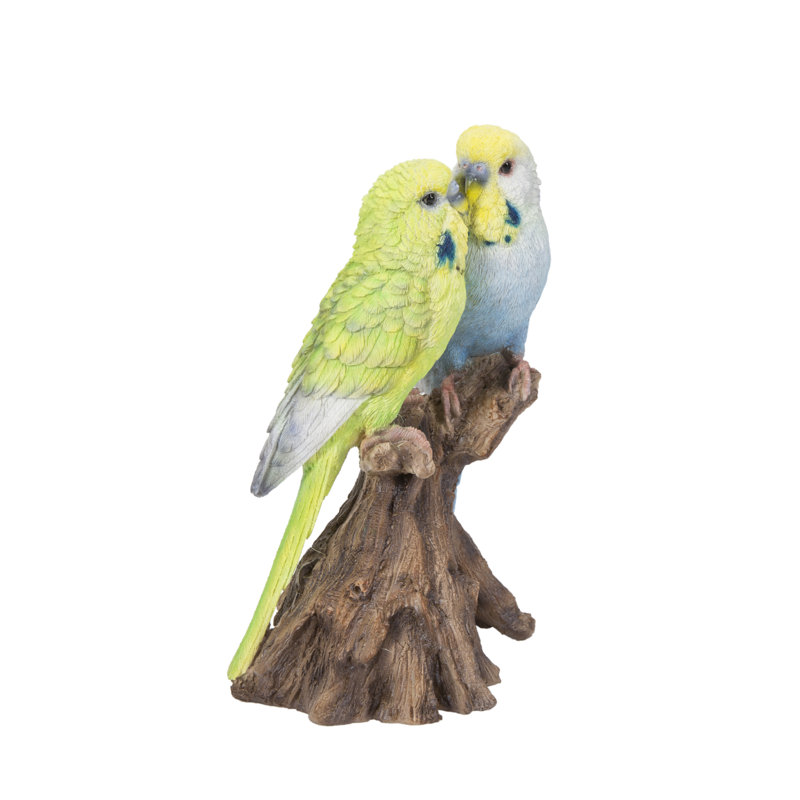 Motion Activated Singing Budgerigar Couple on Stump