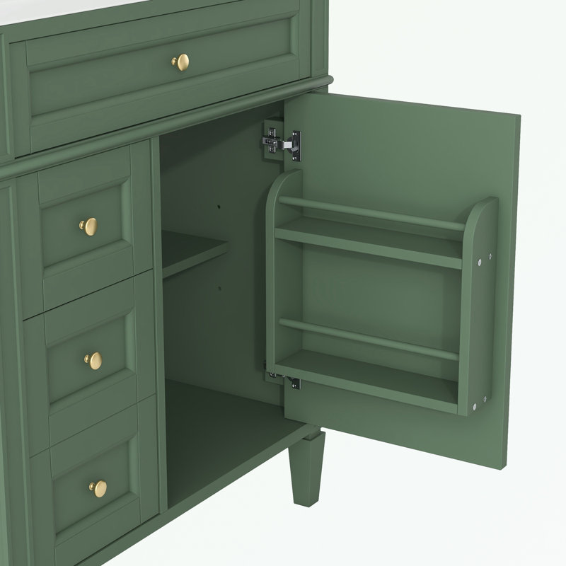 Pollark 30'' Single Bathroom Vanity with Ceramic Top, Green