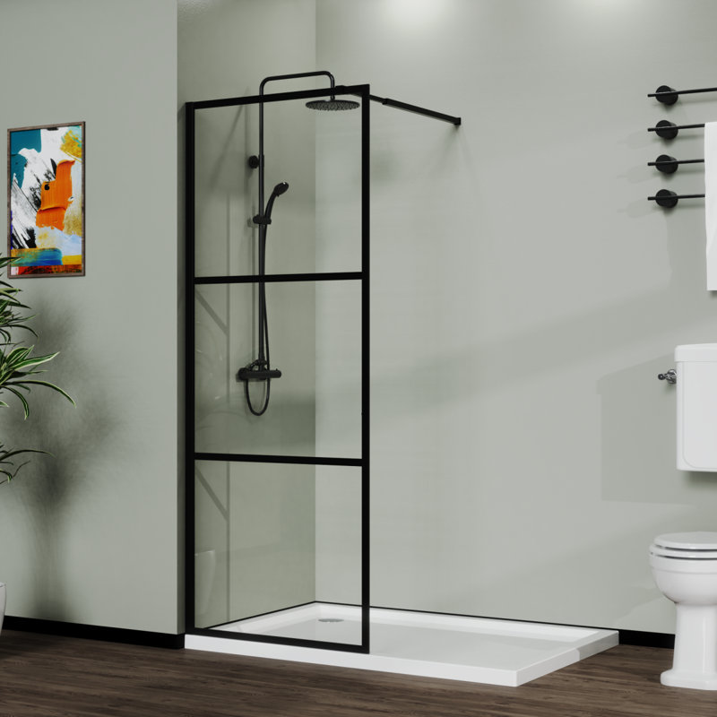 Goodyo 34" Shower Screen Door Walk-In Wet-Room, Black, 3-Panel Style
