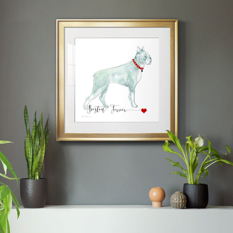 «Must Love Boston Terriers», reproduction d'art sur papier encadrée, H 17,5 po x l 17,5 po x P 1,5 po, Papier encadré doré