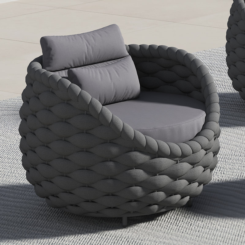 Kohji Fully Assembled 1 Person  Altuminum Frame Polyester Rope Outdoor Patio Chair with Cushions, Dark Gray, Dark Gray