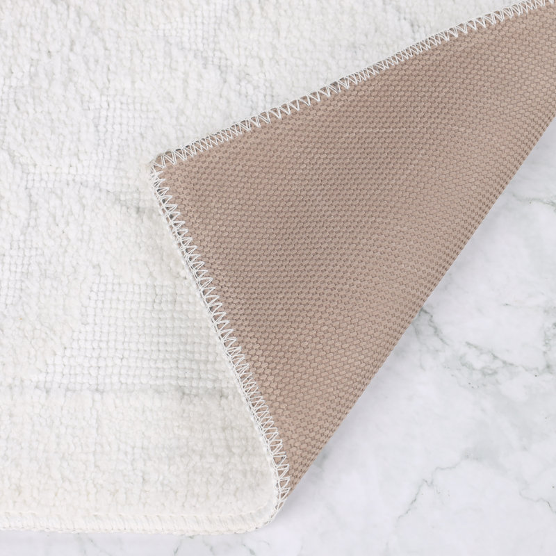 Myra Medallion Textured Machine Washable 2 Piece Bathroom Rug Set, LARGE- 2 Piece Set, White