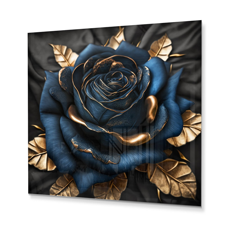 Metal Wall Décor, 16" H x 16" W x 1" D, Gilded Rose In Kings Blue IV