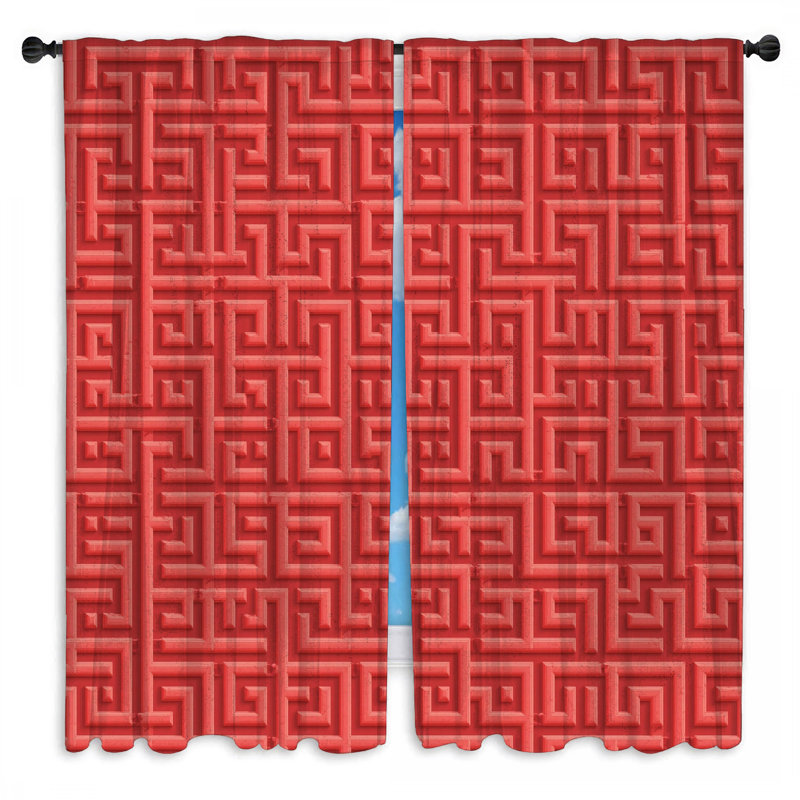 Rideaux de fenêtre en labyrinthe géométrique rouge obscurcissant et obscurcissant - 2 panneaux, Obscurcissement de chambre