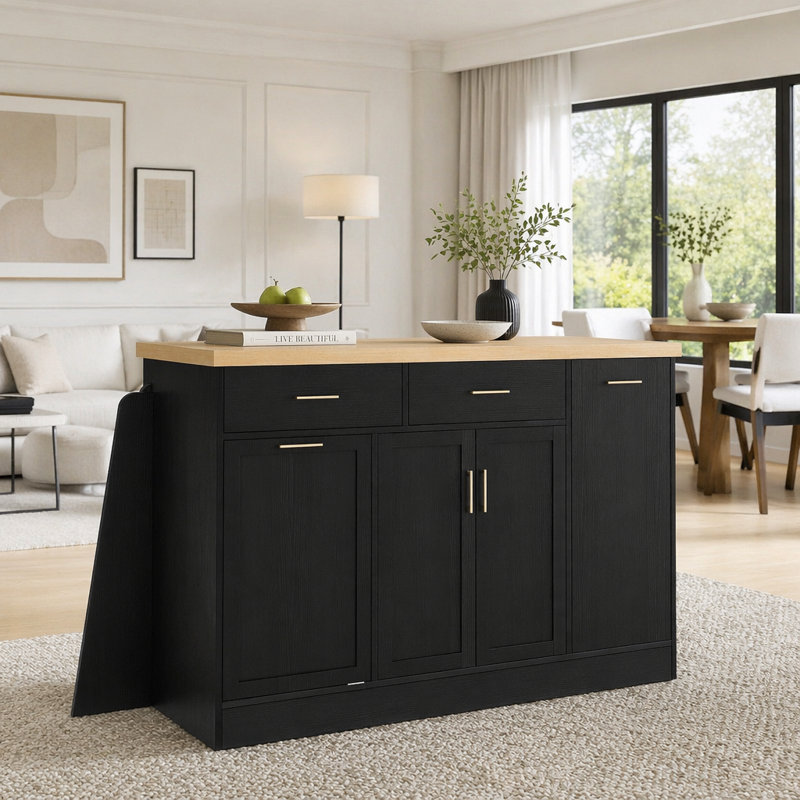 Multi-Functional Storage Sideboard,Kitchen Island Table, Black
