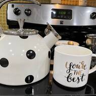 Kate Spade New York Deco Dot 2.5 qt. Stainless Steel Whistling Stovetop  Kettle