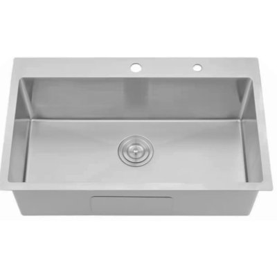 Stainless Steel 30 In 2-Hole Single Bowl Drop-In Kitchen Sink With Bottom Grid And Basket Strainer