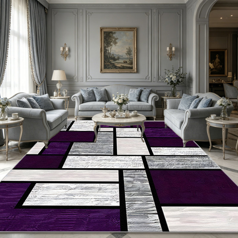 Purple Mondrian Geometric carpet-easy to clean, machine-washable, soft and comfortable; suitable for door mats, kitchens, living rooms, bedrooms, corridors, and laundry areas. Easy to clean, durable carpet for home decoration.