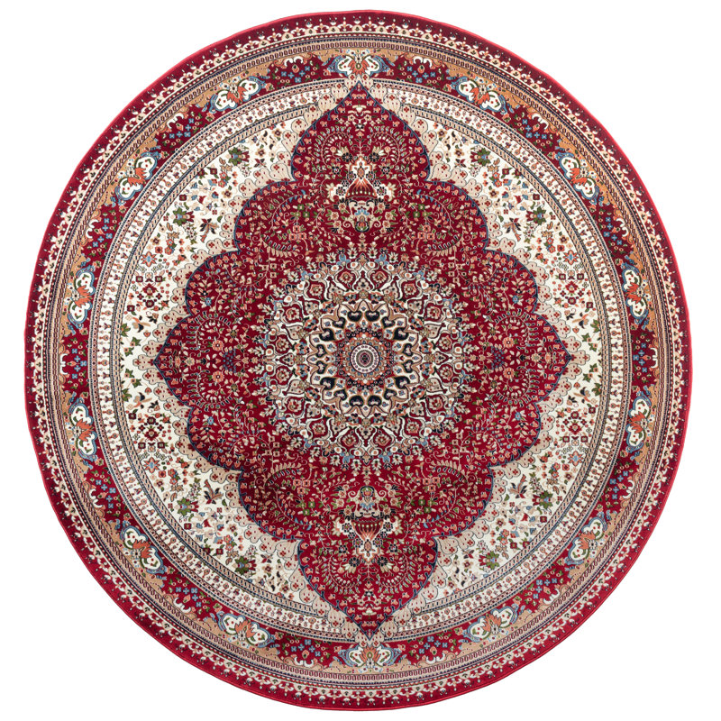 Tapis oriental rouge / blanc Cilegon, Rond 8 pi 1 po