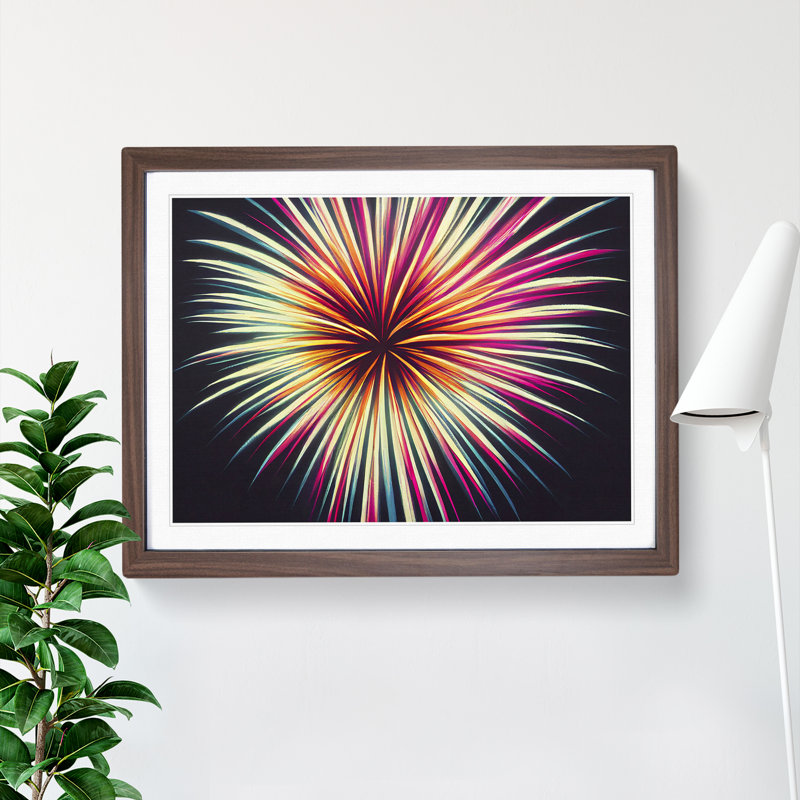 XH1022-2785X Dramatic Fireworks - Single Picture Frame Print, 46cm H x 64cm W x 2cm D, Walnut Framed
