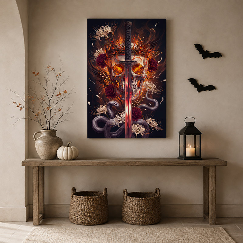 Impression sur toile Fiery Crowned Skull, H 18 po x l 12 po