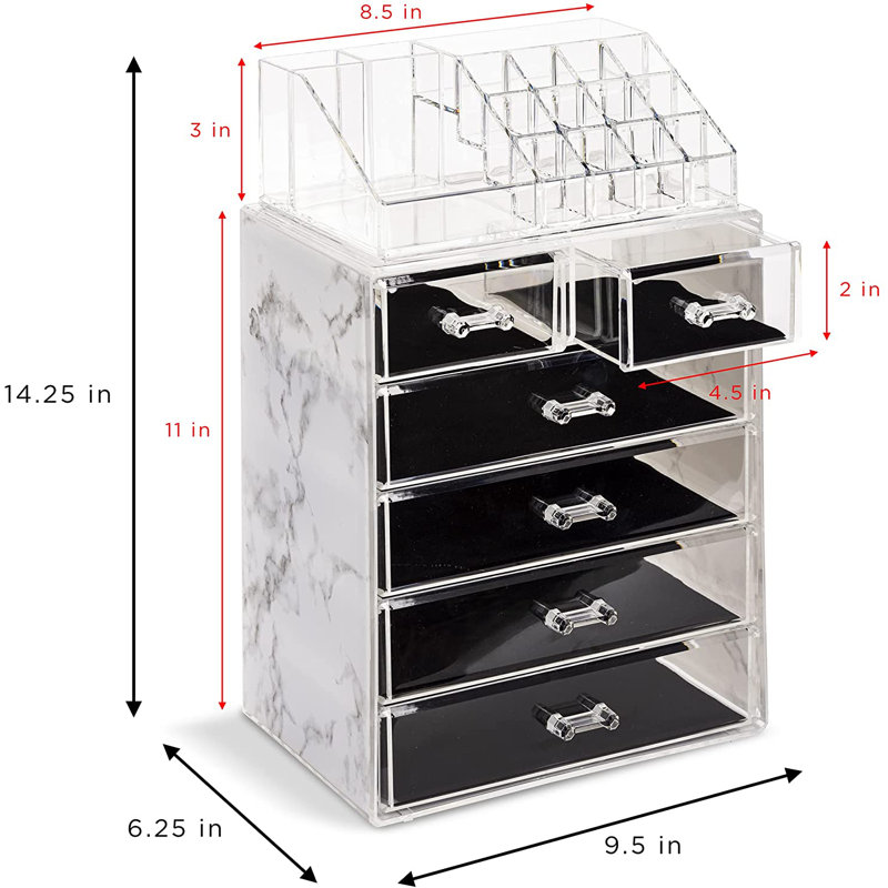 Sorbus Acrylic Makeup and Jewelry Storage Organizer Case, 2 Piece in Marble