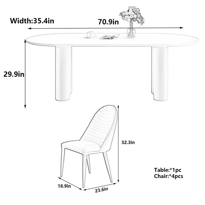 French Style Oval Dining Table, Orange, 29.9" H x 70.9" L x 35.4" W