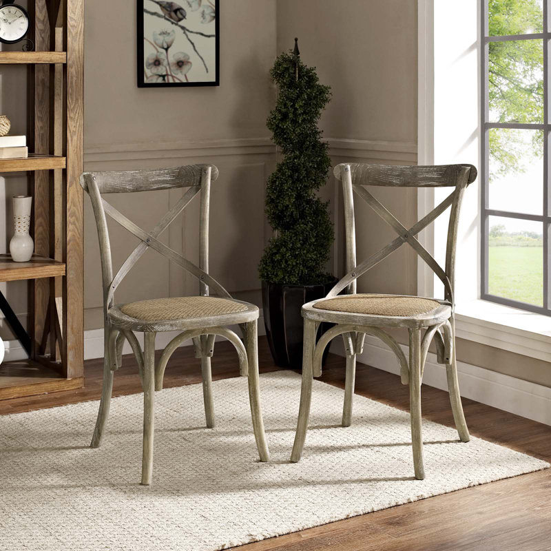 Rustic Elmwood Cross-Back Gray Dining Side Chair, Set of 2
