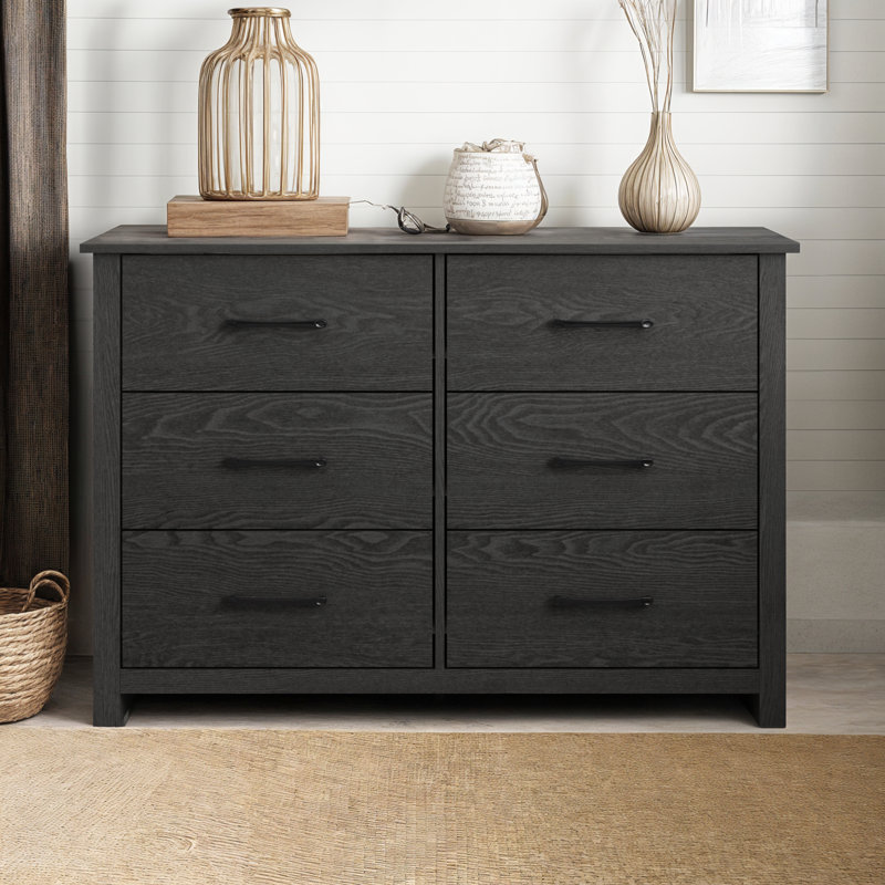 Commode double 6 tiroirs Walter, Chêne gris foncé