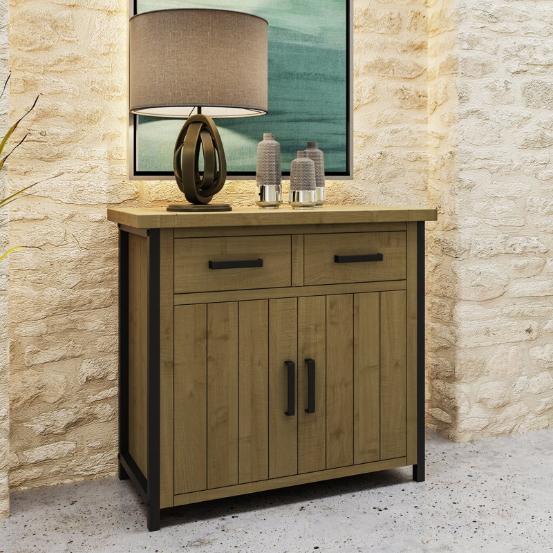 San Diego 2 Door 2 Drawer Small Sideboard Buffet. Solid Pine. Metal Reinforced Frame