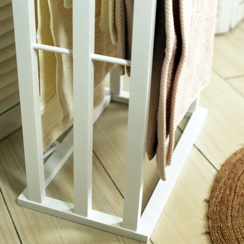 Froppi Bamboo Free Standing Towel Rack White Wooden Towel Holder with 3 Golden Bars L42 W24 H81.5 cm