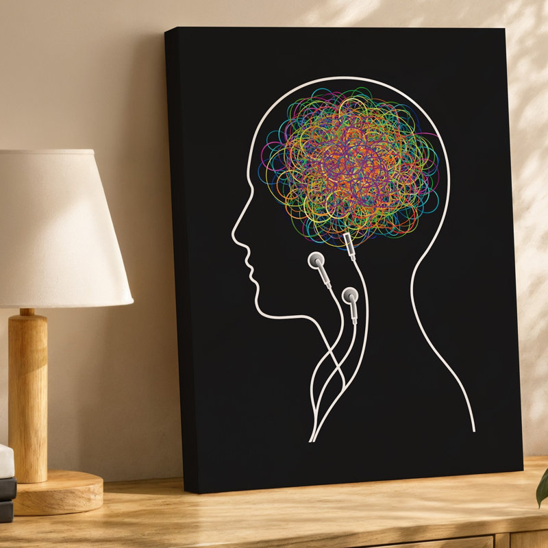 Canvas Create A Stylized Illustration Of A Human Profile Against A Wall Art Solid Black Background Showcasing A Head Filled With Canvas Wall Art