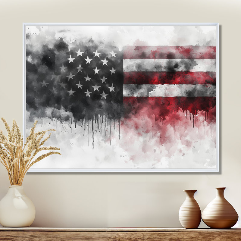 «Patriot Us Flag Memories III», art mural États-Unis, H 12 po x l 20 po, Impression encadrée flottante, Blanc