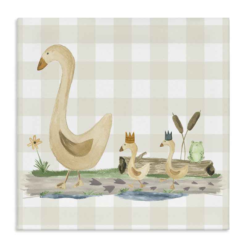 «Ducks on Yellow Plaid Canvas» par Lucille Price, H 24 po x l 24 po