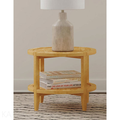 Brown Round Solid Wood Side End Table