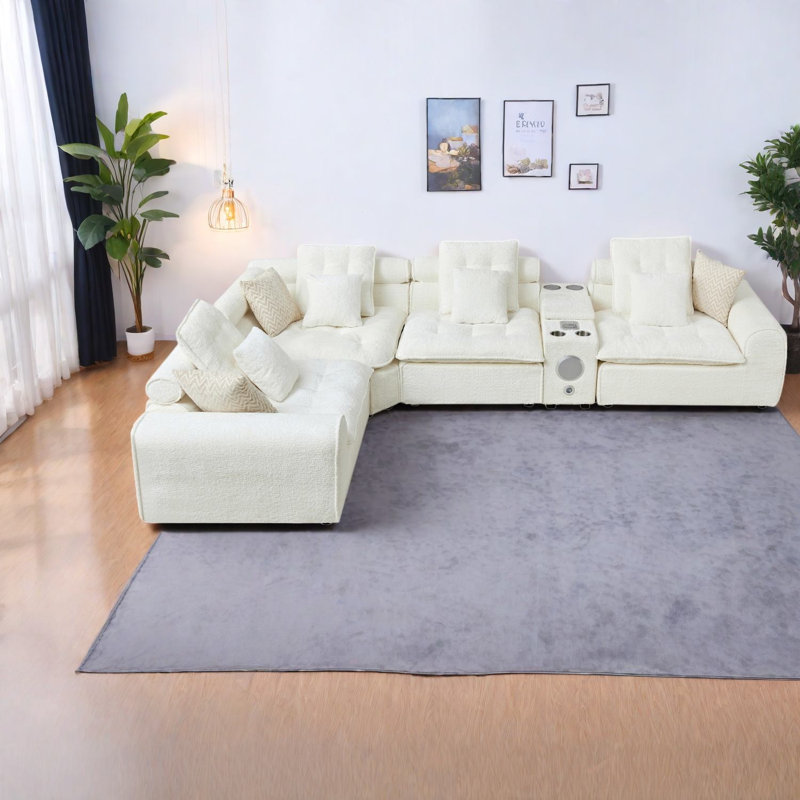 Canapé d'angle profond surdimensionné, canapé modulaire en boucle blanche de 137,7 pouces, style moderne pour la maison