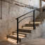 Rambarde d'escalier extérieure de 44,29 po de hauteur, en fer forgé noir mat.