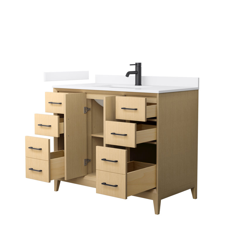 Janna 60" Freestanding Single Bathroom Vanity with Cultured Marble Top, White Cultured Marble, Matte Black, 42"