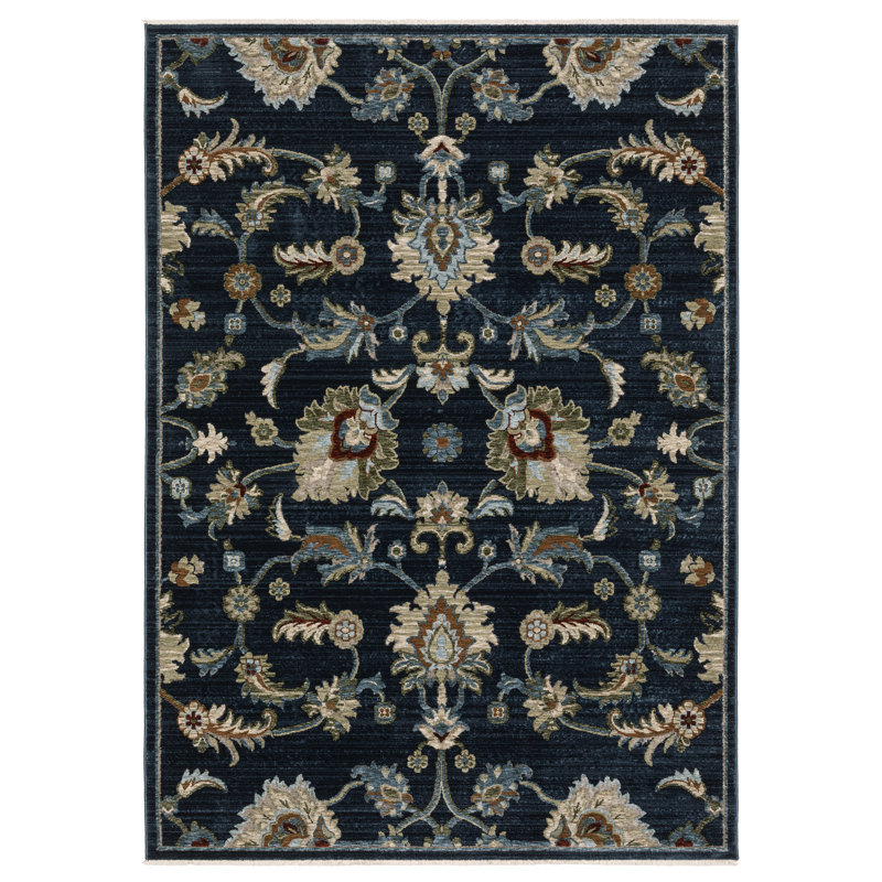 Elimelech Traditional Floral Navy Blue/ Multi Area Rug, Rectangle 3'3" x 5'