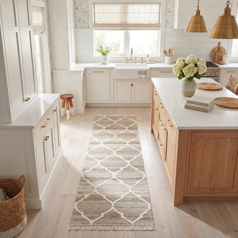 Towles Natural Hand Woven Wool/Viscose/Cotton Geometric Rug in Ivory/Light Gray, Runner 2'3" x 8'