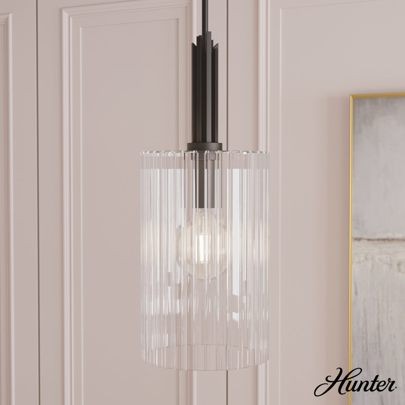 Matte Black Cylinder Pendant Light with Clear Fluted Glass Shade