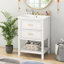 Meuble-lavabo avec lavabo supérieur, meuble-lavabo moderne avec 2 tiroirs, meuble-lavabo simple-112897581
