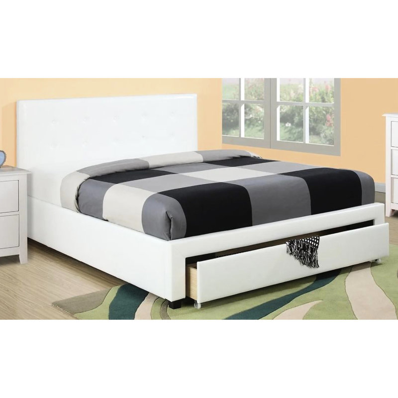 Mobilier de chambre à coucher blanc moderne: grand lit avec rangement sous le lit et garniture en similicuir, taille offerte