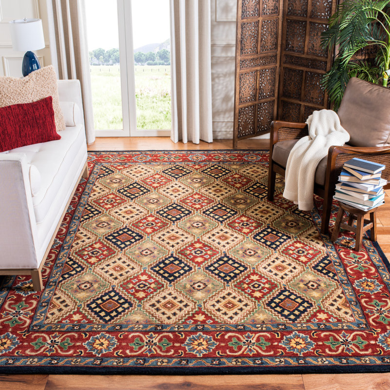 Dipietro Hand Loomed Wool/Cotton/Latex Oriental Rug in Red/Beige, Rectangle 4' x 6'