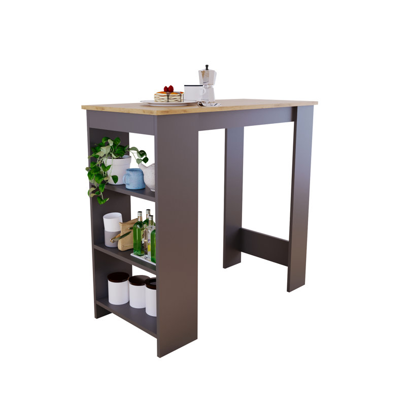 Serina 110 cm Bar Table with Storage - Kitchen Bar Table, Modern Breakfast Bar Dining Table, Bar Height Table with Cabinet & Shelves for Kitchen, Dining Room or Home Bar