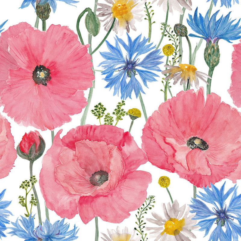 Peel & Stick Floral Tile, 2.08' W x 10.42' L