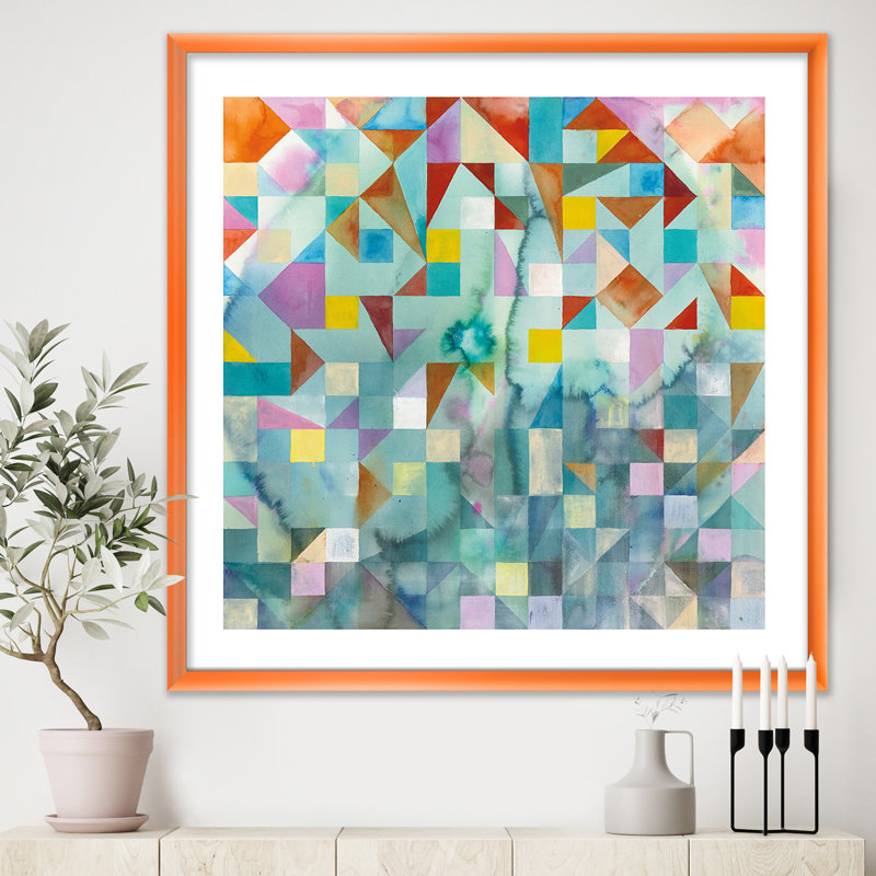 « modern patchwork »-cadre photo imprimé sur toile, H 16 po x l 16 po x P 1 po, Cadre orangé